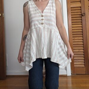 Maeve Ivory and Rust Striped Button-Front Blouse